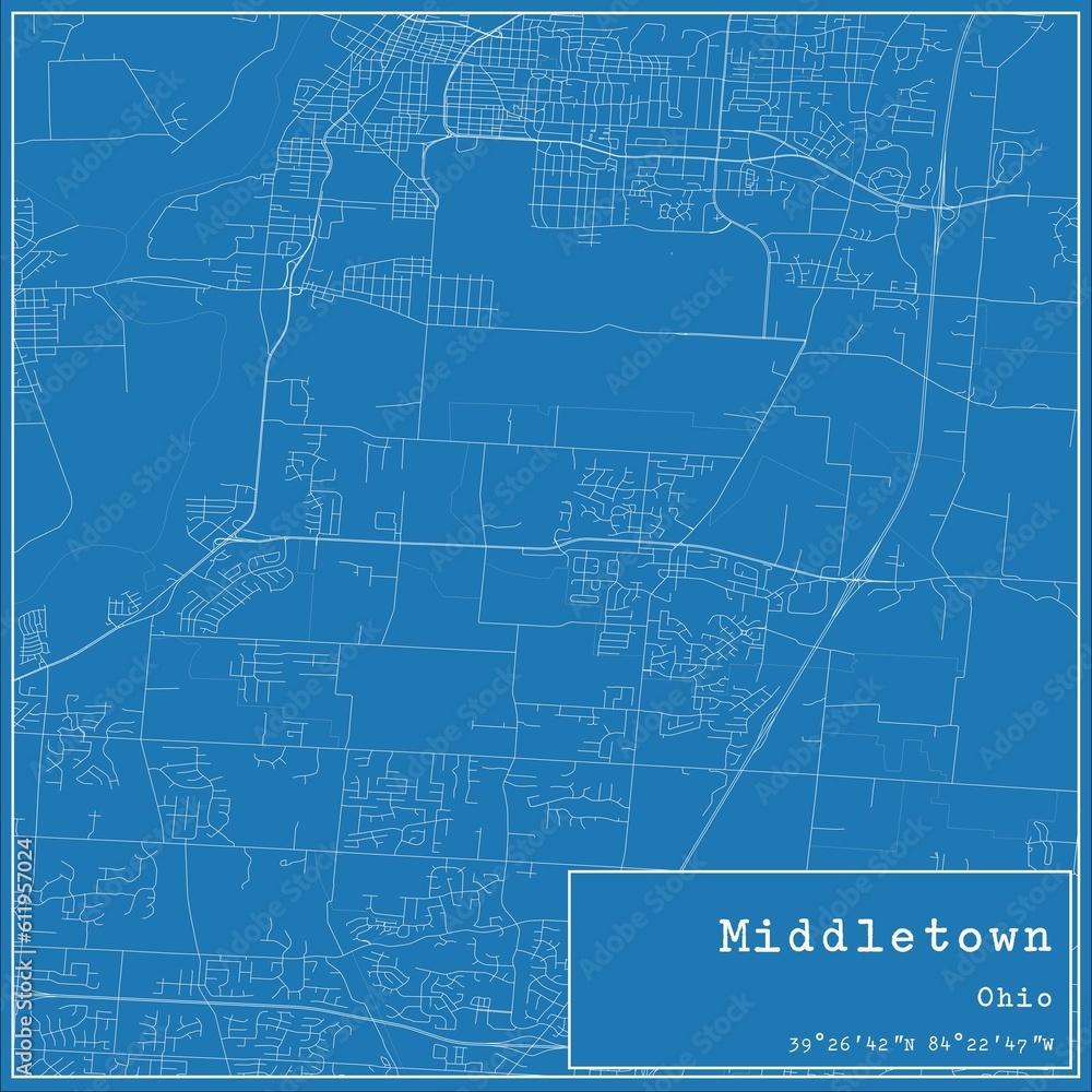 Blueprint US city map of Middletown, Ohio. Blueprint US city map of Middletown, Ohio.