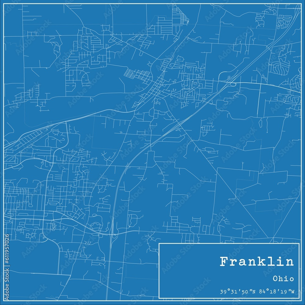 Blueprint US city map of Franklin, Ohio.