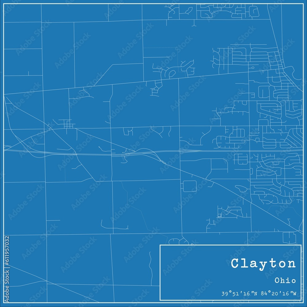 Blueprint US city map of Clayton, Ohio.