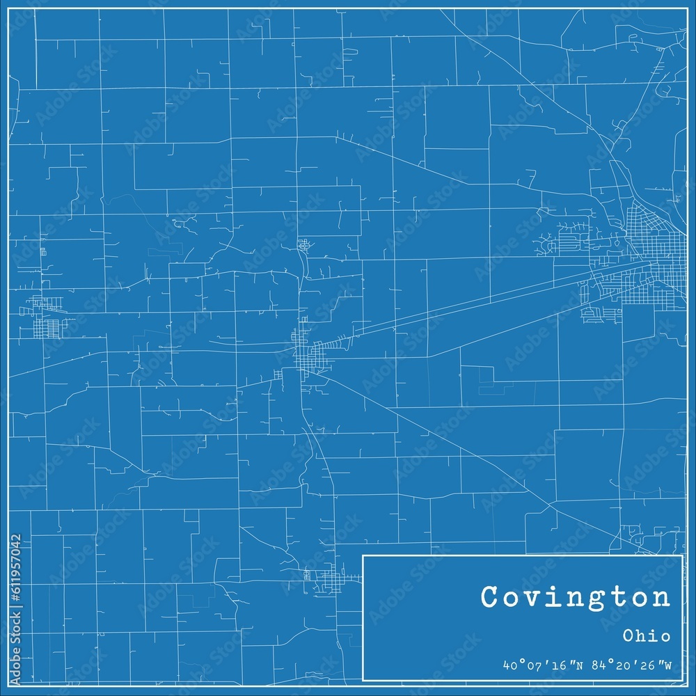 Fototapeta premium Blueprint US city map of Covington, Ohio.
