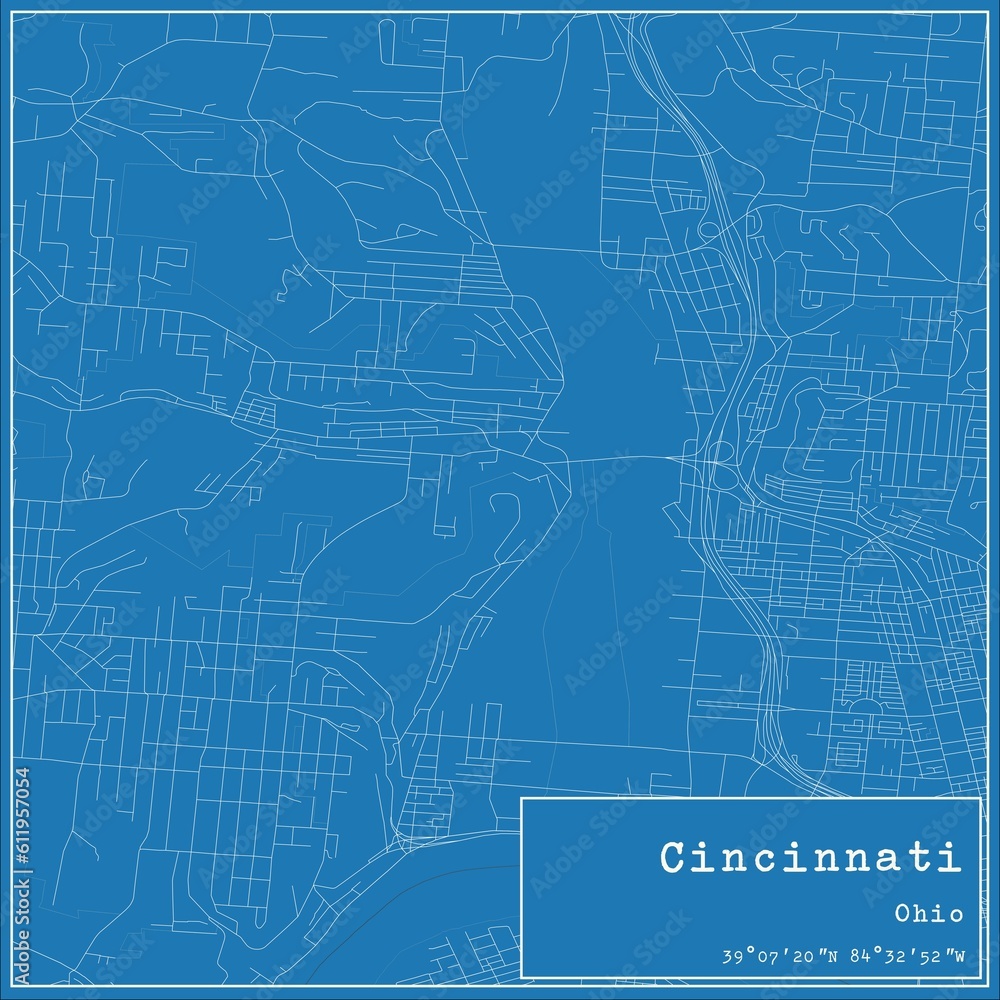 Fototapeta premium Blueprint US city map of Cincinnati, Ohio.