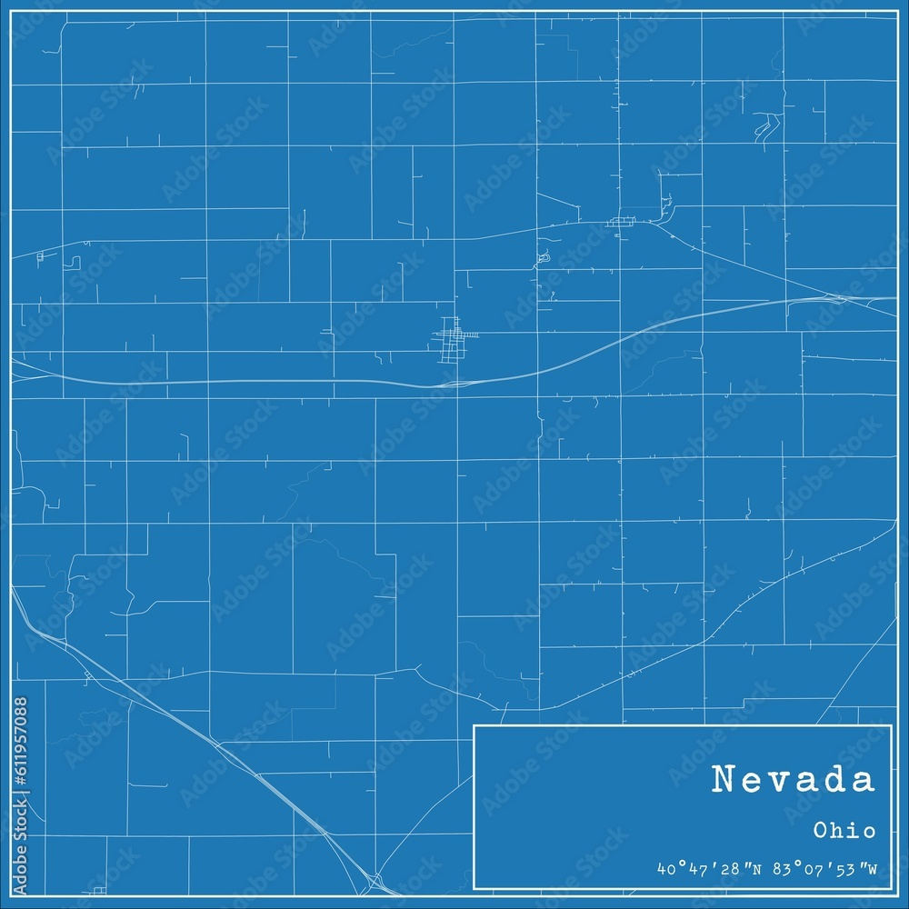 Blueprint US city map of Nevada, Ohio.