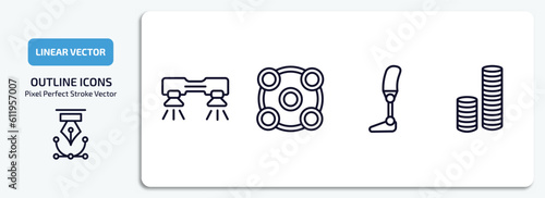artificial intellegence outline icons set. artificial intellegence thin line icons pack included flyboard, ar camera, prosthesis, coins vector.