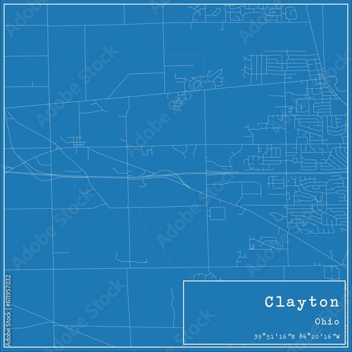 Blueprint US city map of Clayton, Ohio.