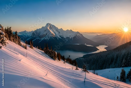 winter landscape with snow covered mountains © awais