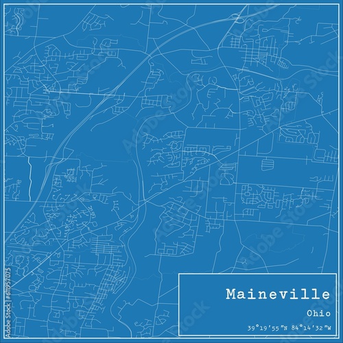 Blueprint US city map of Maineville, Ohio.