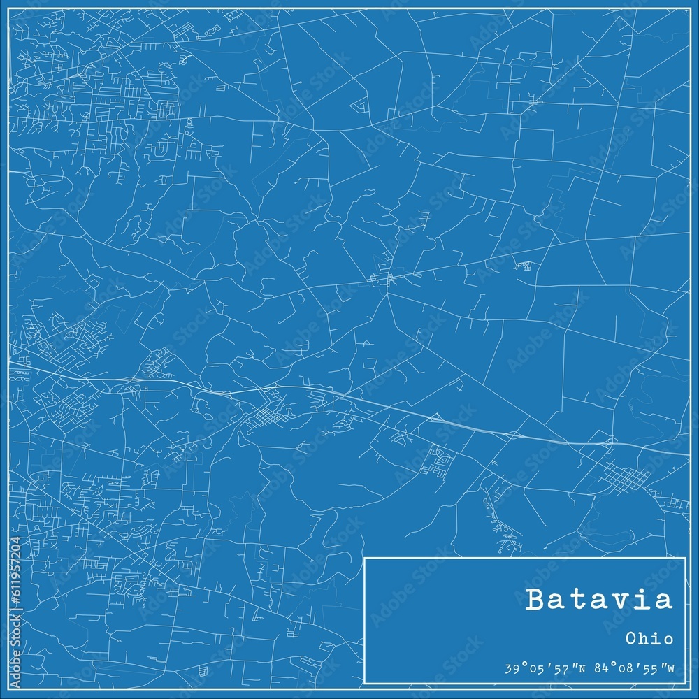 Blueprint US city map of Batavia, Ohio.