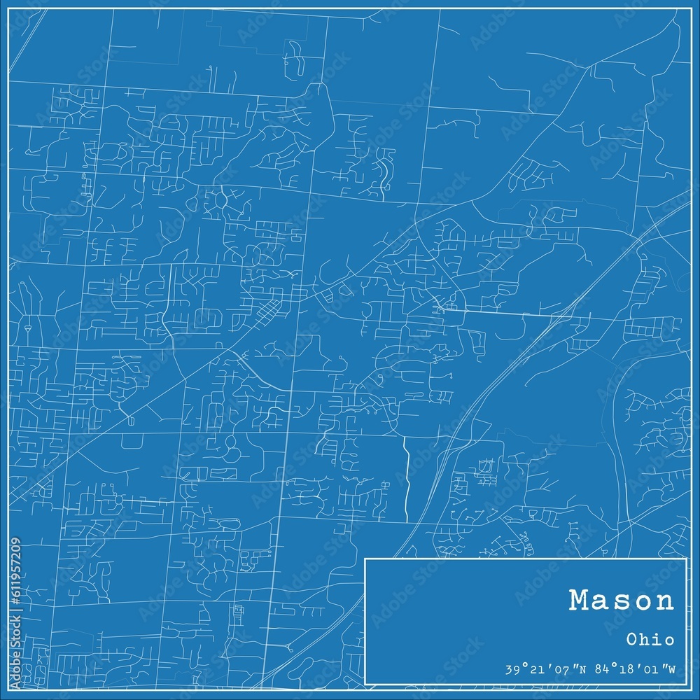 Blueprint US city map of Mason, Ohio.