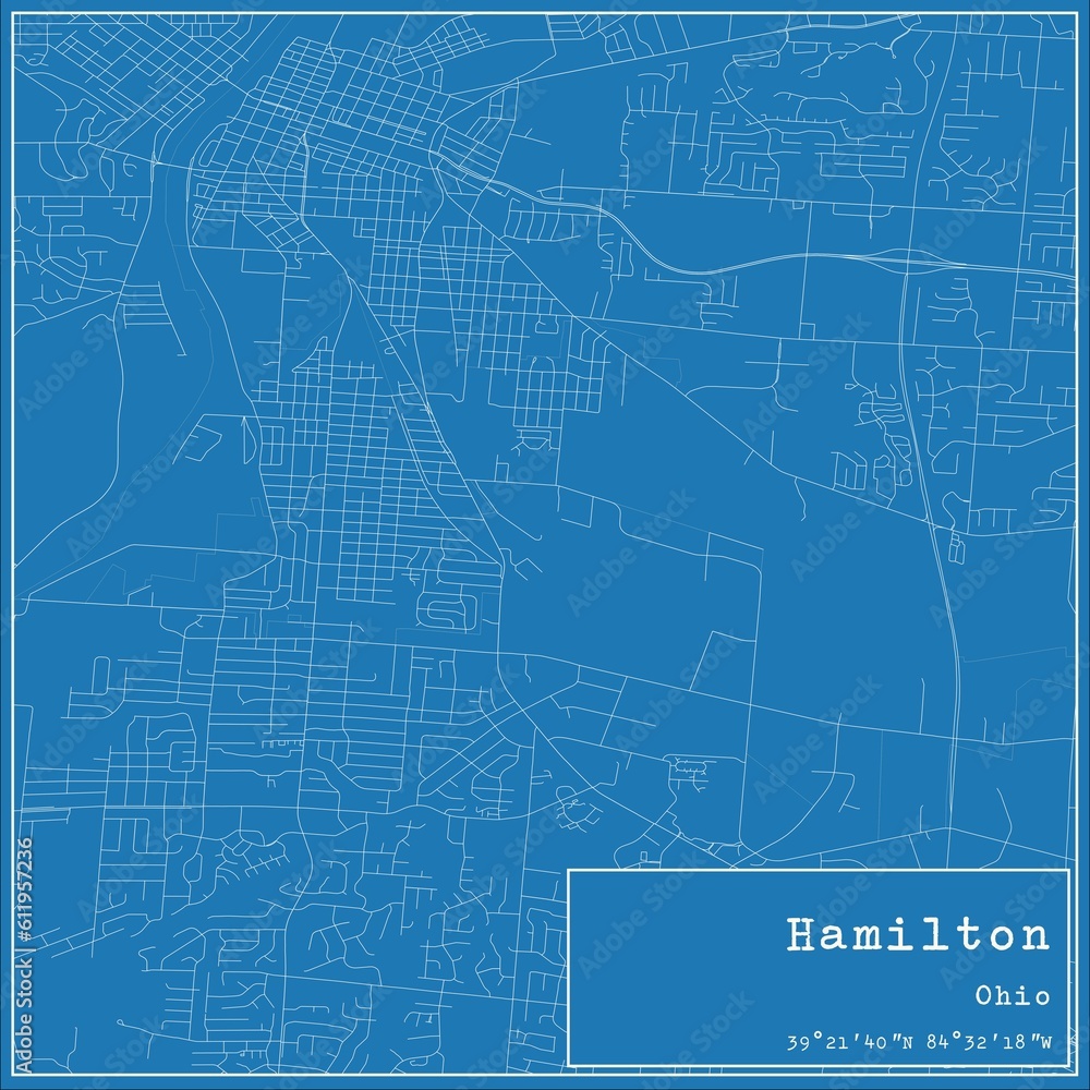 Fototapeta premium Blueprint US city map of Hamilton, Ohio.
