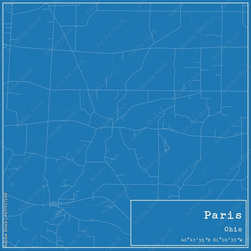 Blueprint US city map of Paris, Ohio.