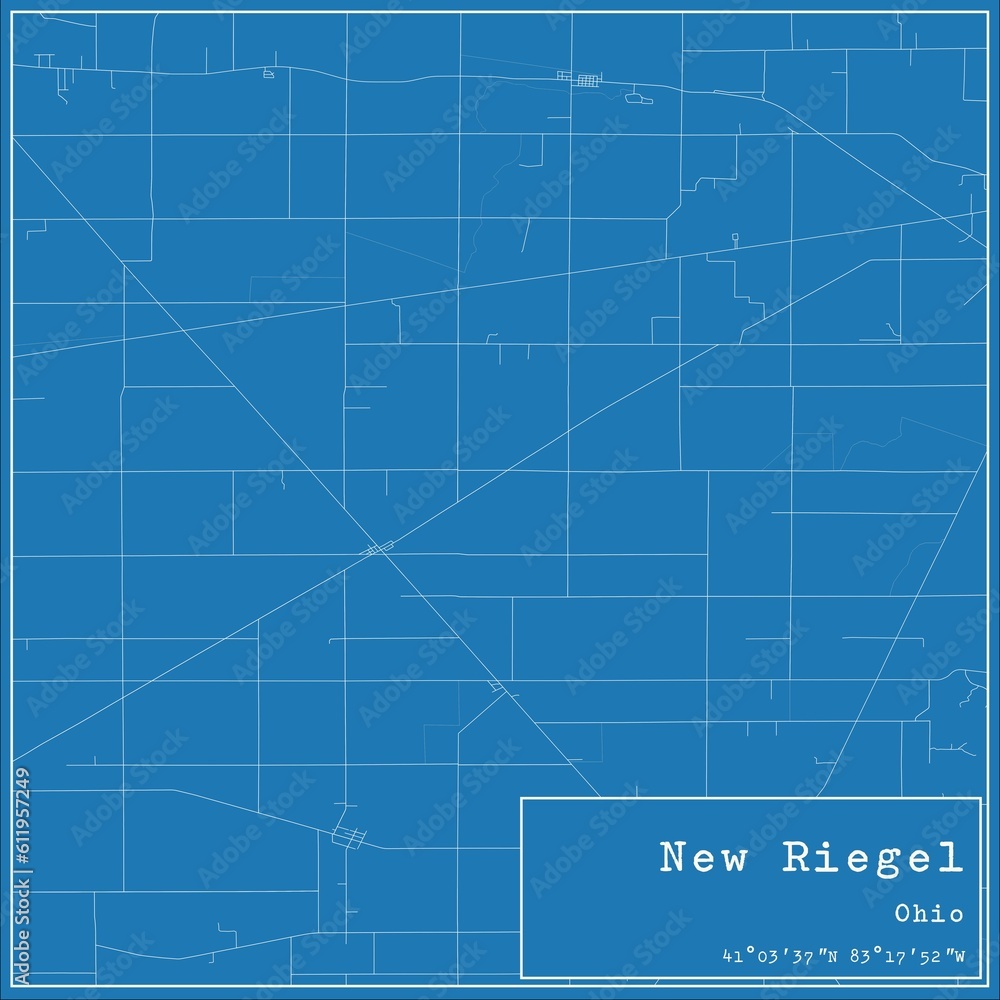 Blueprint US city map of New Riegel, Ohio.