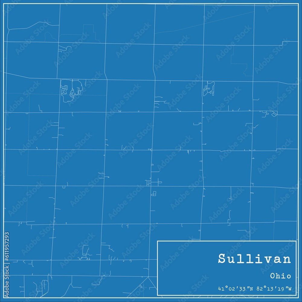 Blueprint US city map of Sullivan, Ohio.