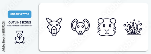animals collection. outline icons set. animals collection. thin line icons pack included camel, hyena, guinea pig heag, seaweed vector.