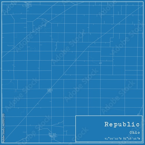 Blueprint US city map of Republic, Ohio.