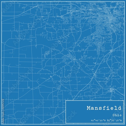 Blueprint US city map of Mansfield, Ohio.