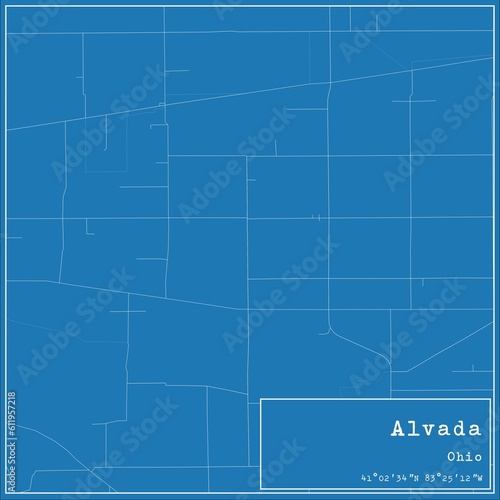 Blueprint US city map of Alvada, Ohio.