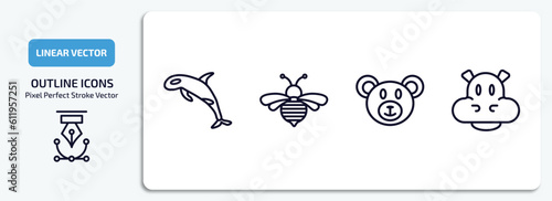 animals outline icons set. animals thin line icons pack included grampus, bee, bear, hippopotamus vector.