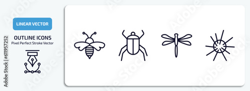 animals outline icons set. animals thin line icons pack included wasp, beetle, dragonflay, sea urchin vector.