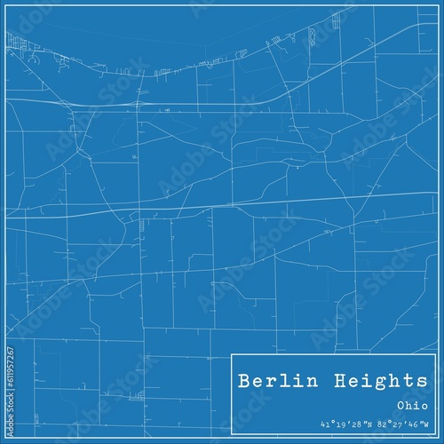 Blueprint US city map of Berlin Heights, Ohio.
