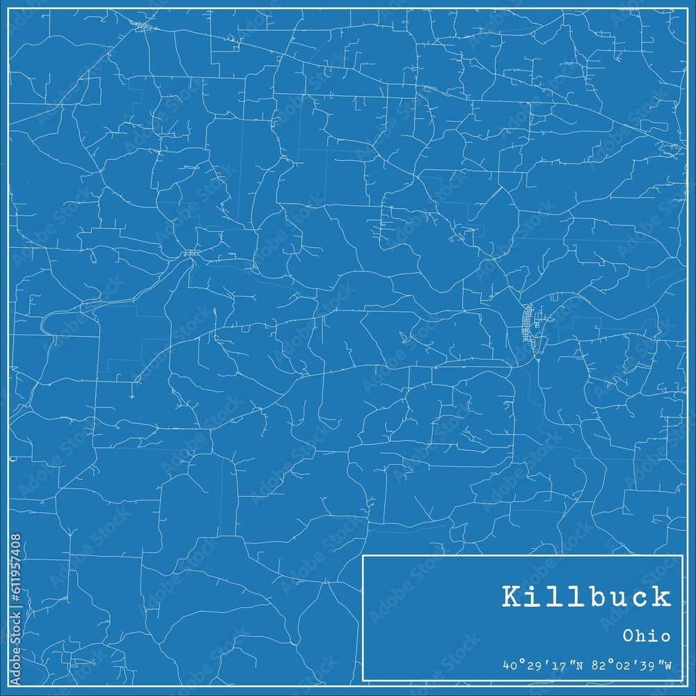 Blueprint US city map of Killbuck, Ohio. Blueprint US city map of Killbuck, Ohio.