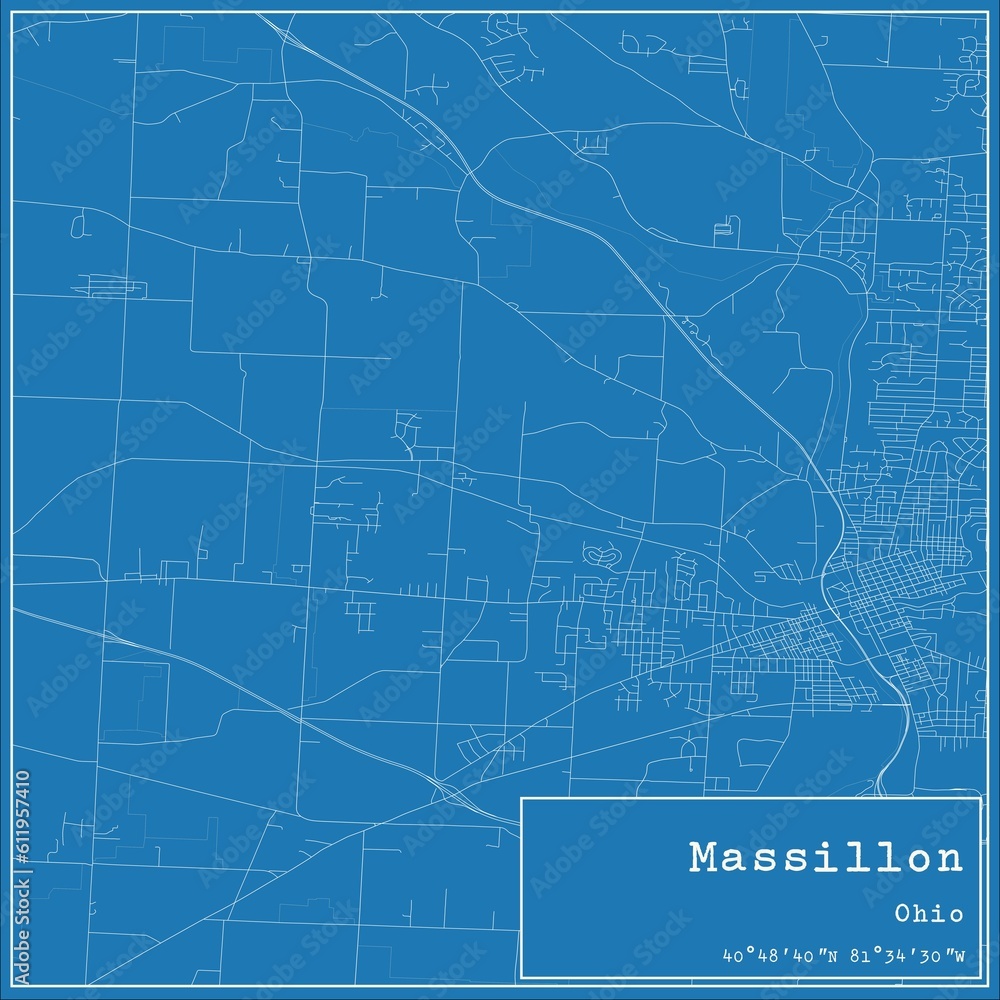 Blueprint US city map of Massillon, Ohio.
