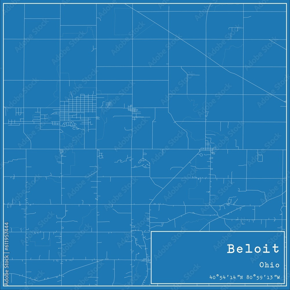 Blueprint US city map of Beloit, Ohio.
