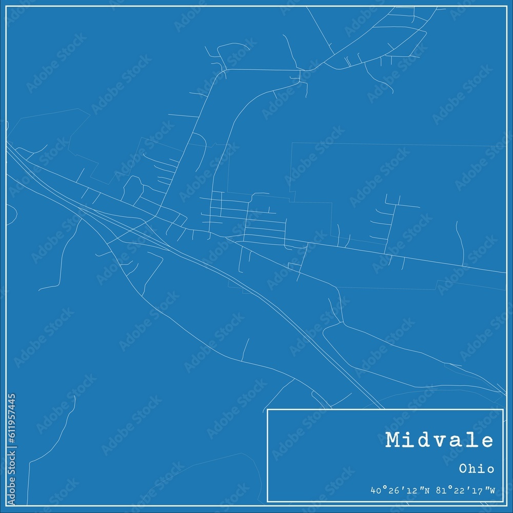 Blueprint US city map of Midvale, Ohio.