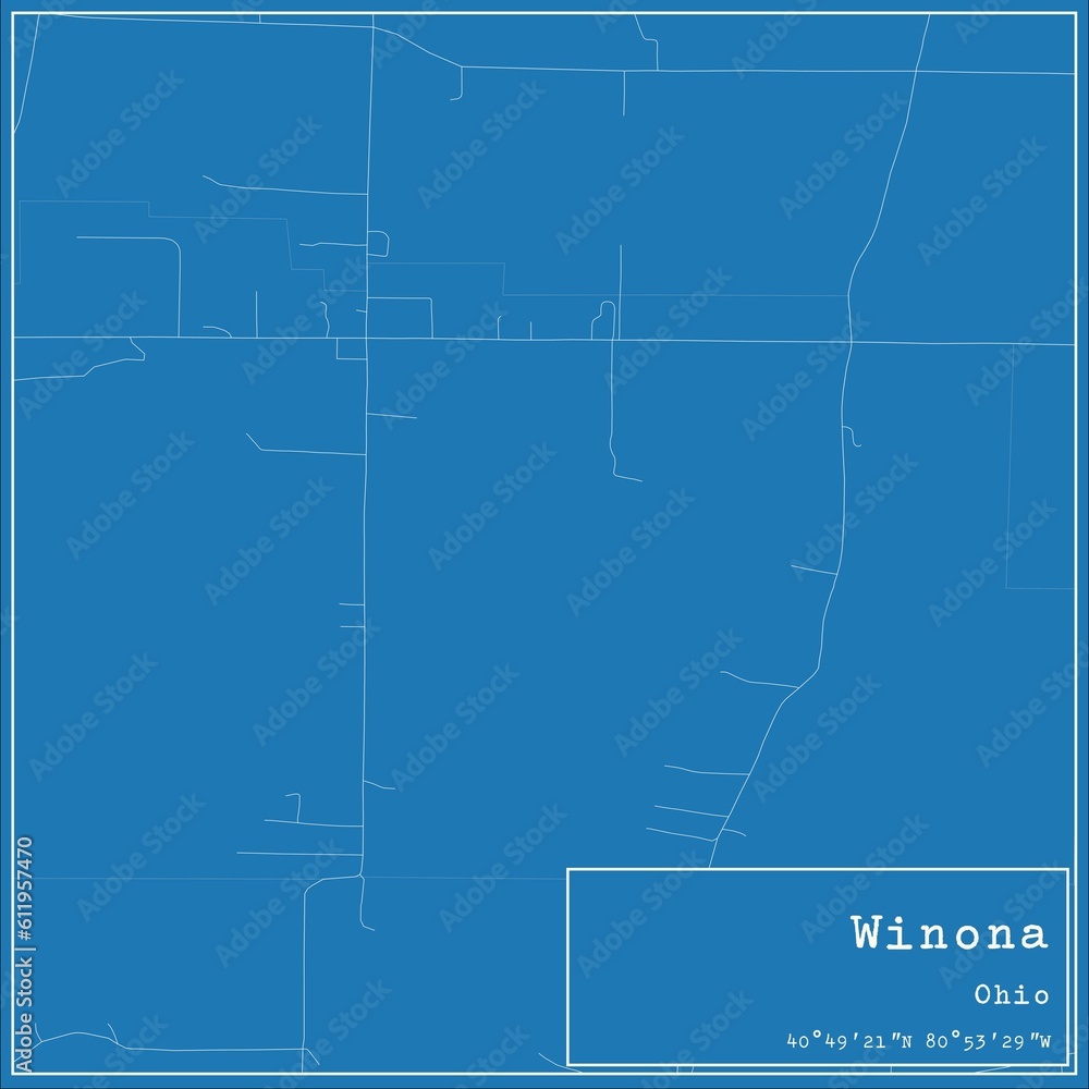 Blueprint US city map of Winona, Ohio.