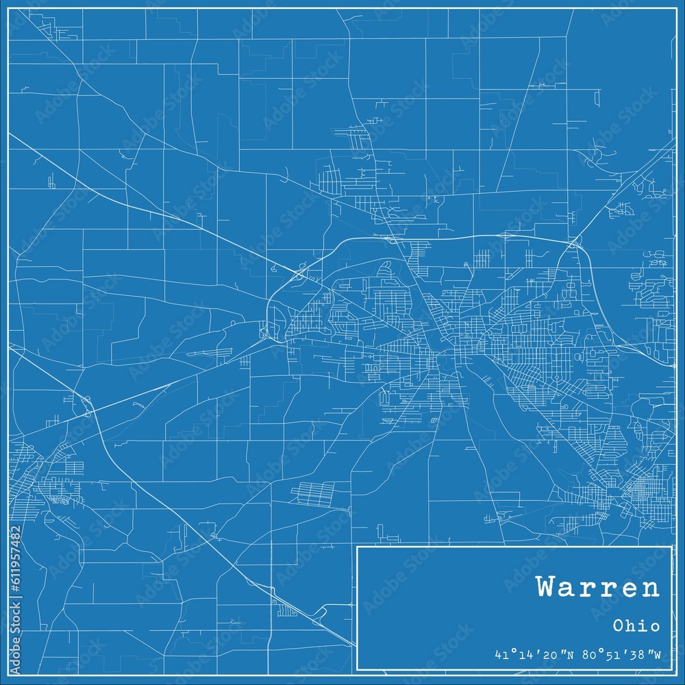Blueprint US city map of Warren, Ohio. Blueprint US city map of Warren, Ohio.