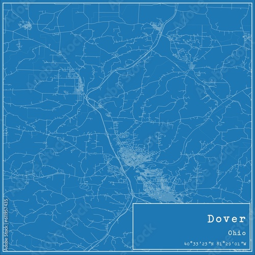 Blueprint US city map of Dover, Ohio.