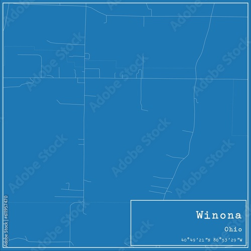 Blueprint US city map of Winona, Ohio.