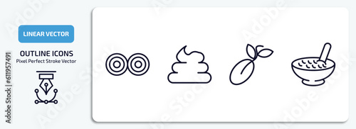 agriculture farming outline icons set. agriculture farming thin line icons pack included hay bale, poo, seed, cereals vector.