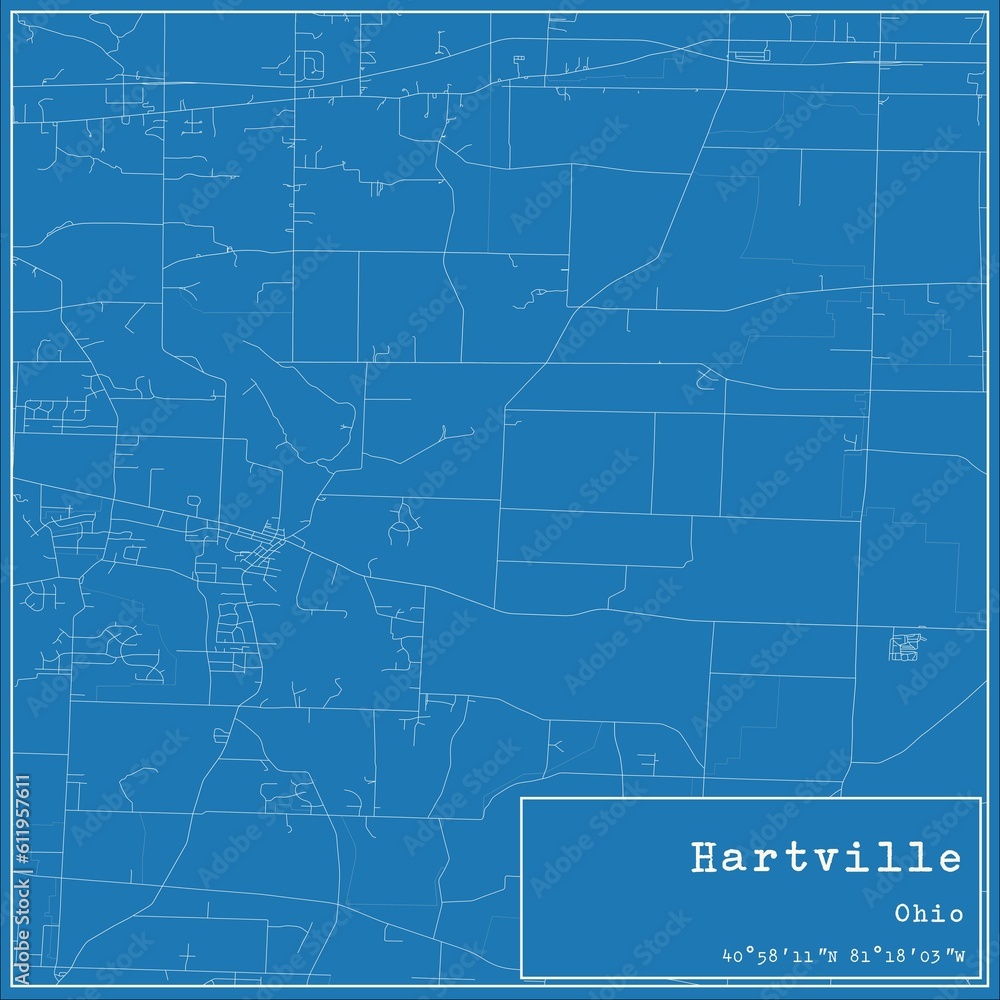 Blueprint US city map of Hartville, Ohio.