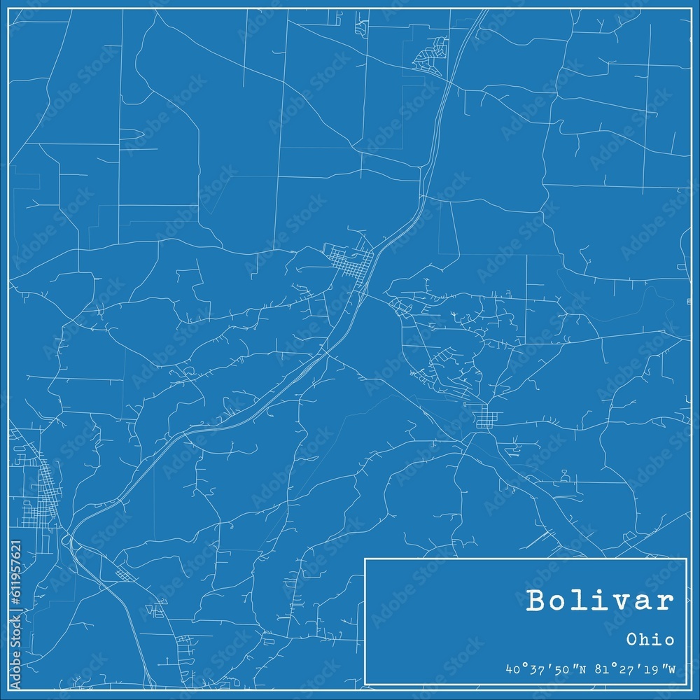 Blueprint US city map of Bolivar, Ohio.