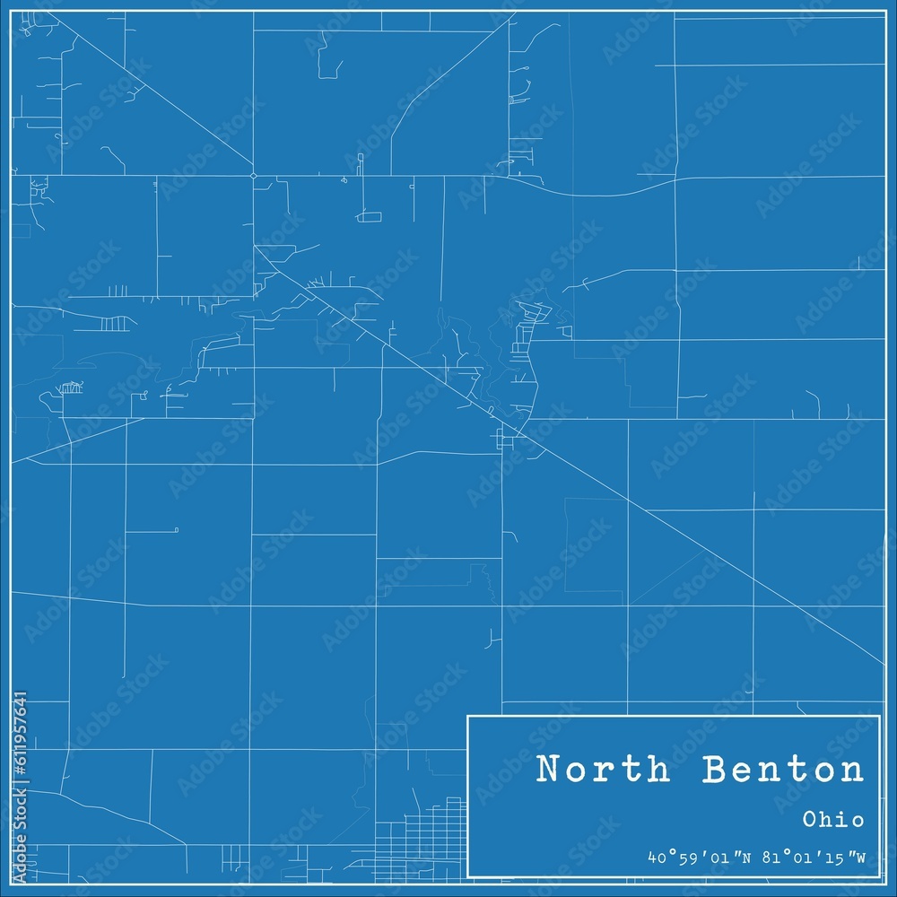 Blueprint US city map of North Benton, Ohio.
