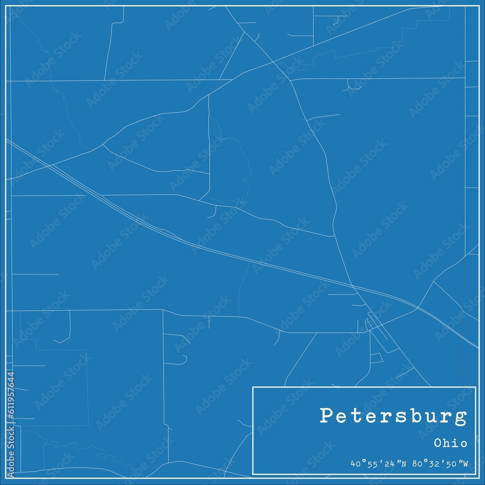 Blueprint US city map of Petersburg, Ohio.