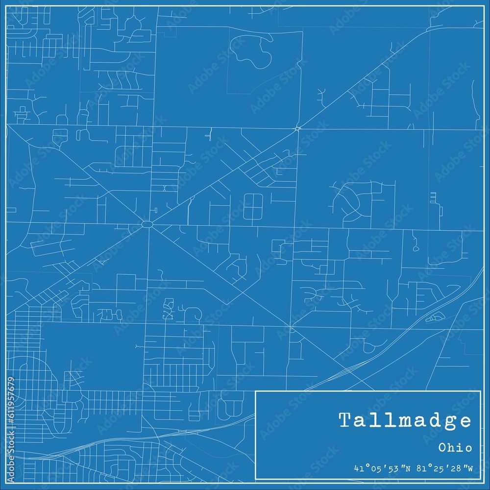 Blueprint US city map of Tallmadge, Ohio.
