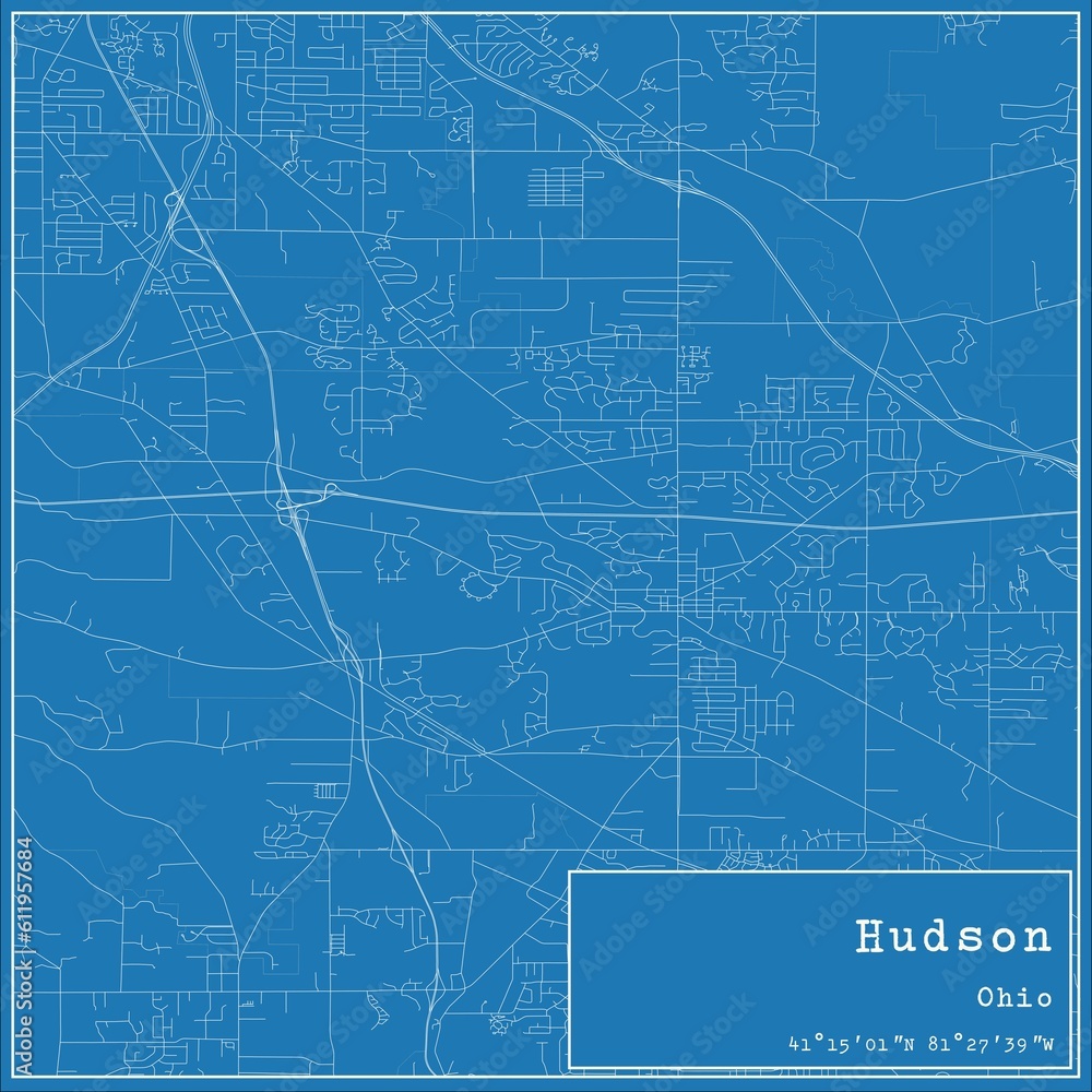 Blueprint US city map of Hudson, Ohio.