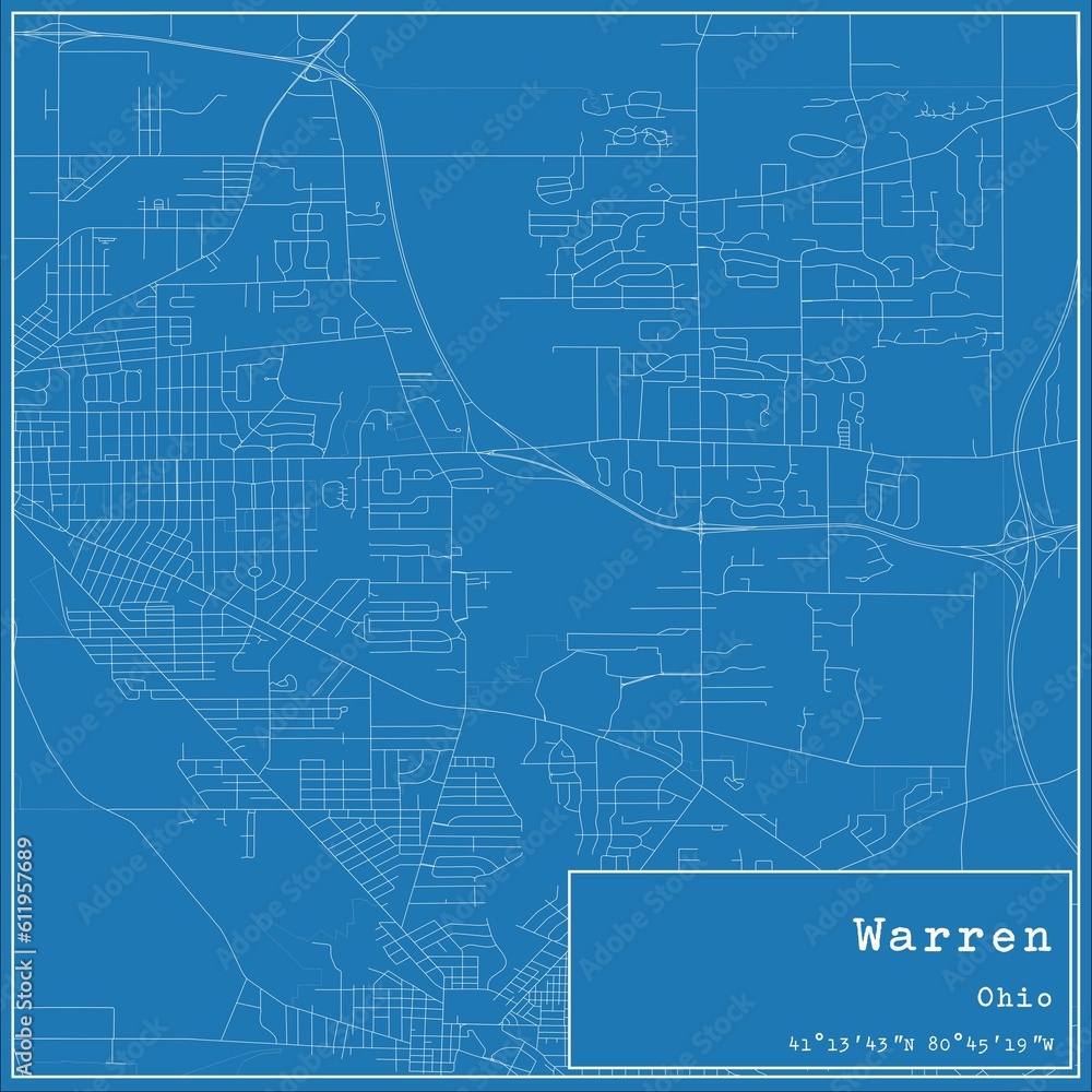 Blueprint US city map of Warren, Ohio. Blueprint US city map of Warren, Ohio.