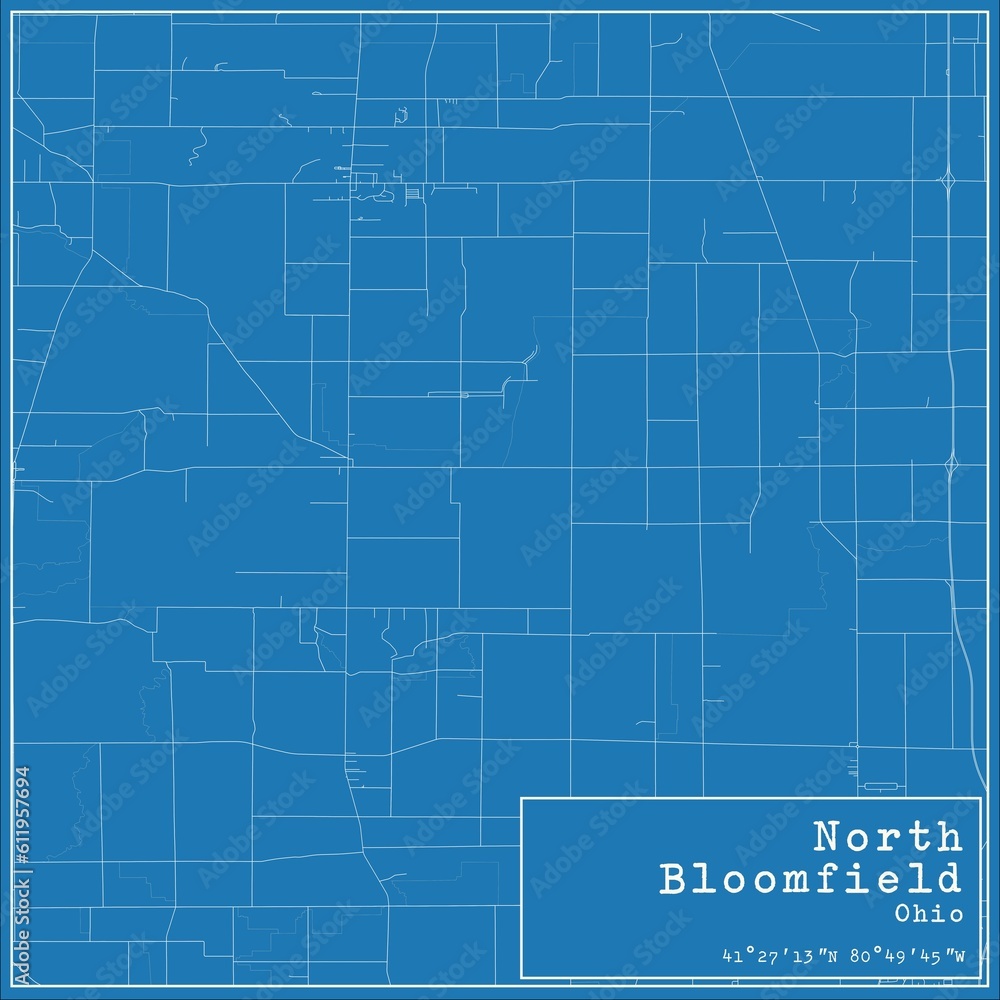 Blueprint US city map of North Bloomfield, Ohio.