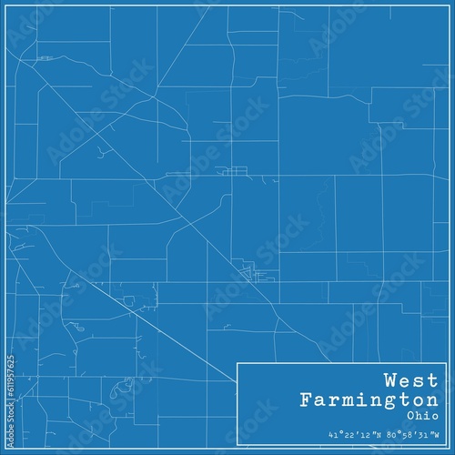 Blueprint US city map of West Farmington, Ohio.