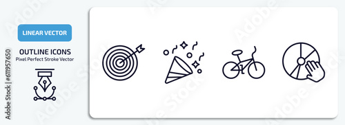 activity and hobbies outline icons set. activity and hobbies thin line icons pack included dartboard, party, bmx, disc jockey vector.