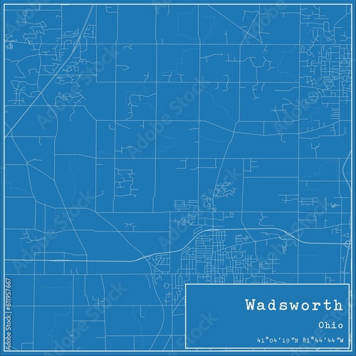 Blueprint US city map of Wadsworth, Ohio.