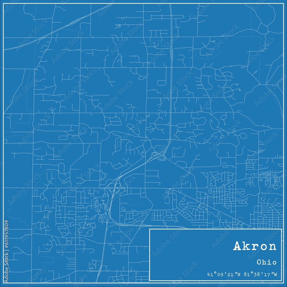Blueprint US city map of Akron, Ohio. Blueprint US city map of Akron, Ohio.