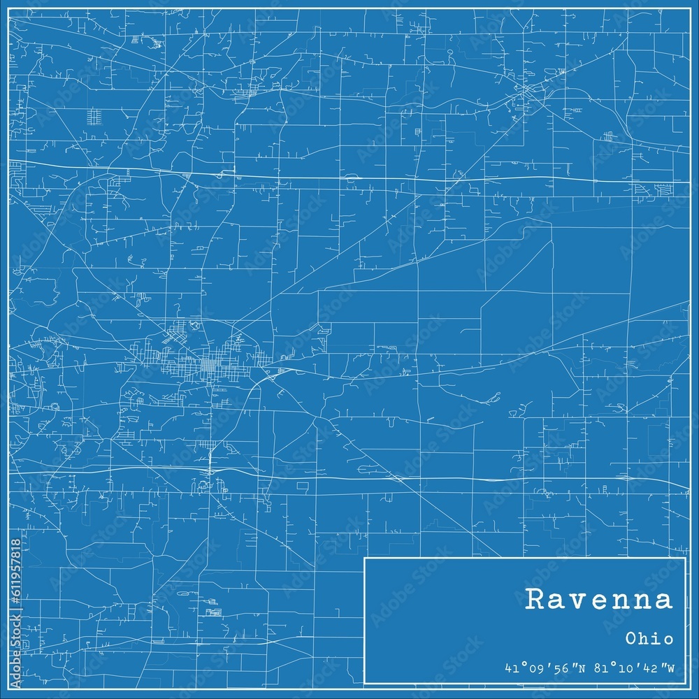 Fototapeta premium Blueprint US city map of Ravenna, Ohio.
