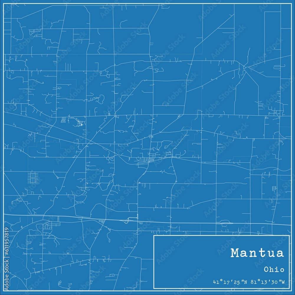 Blueprint US city map of Mantua, Ohio.