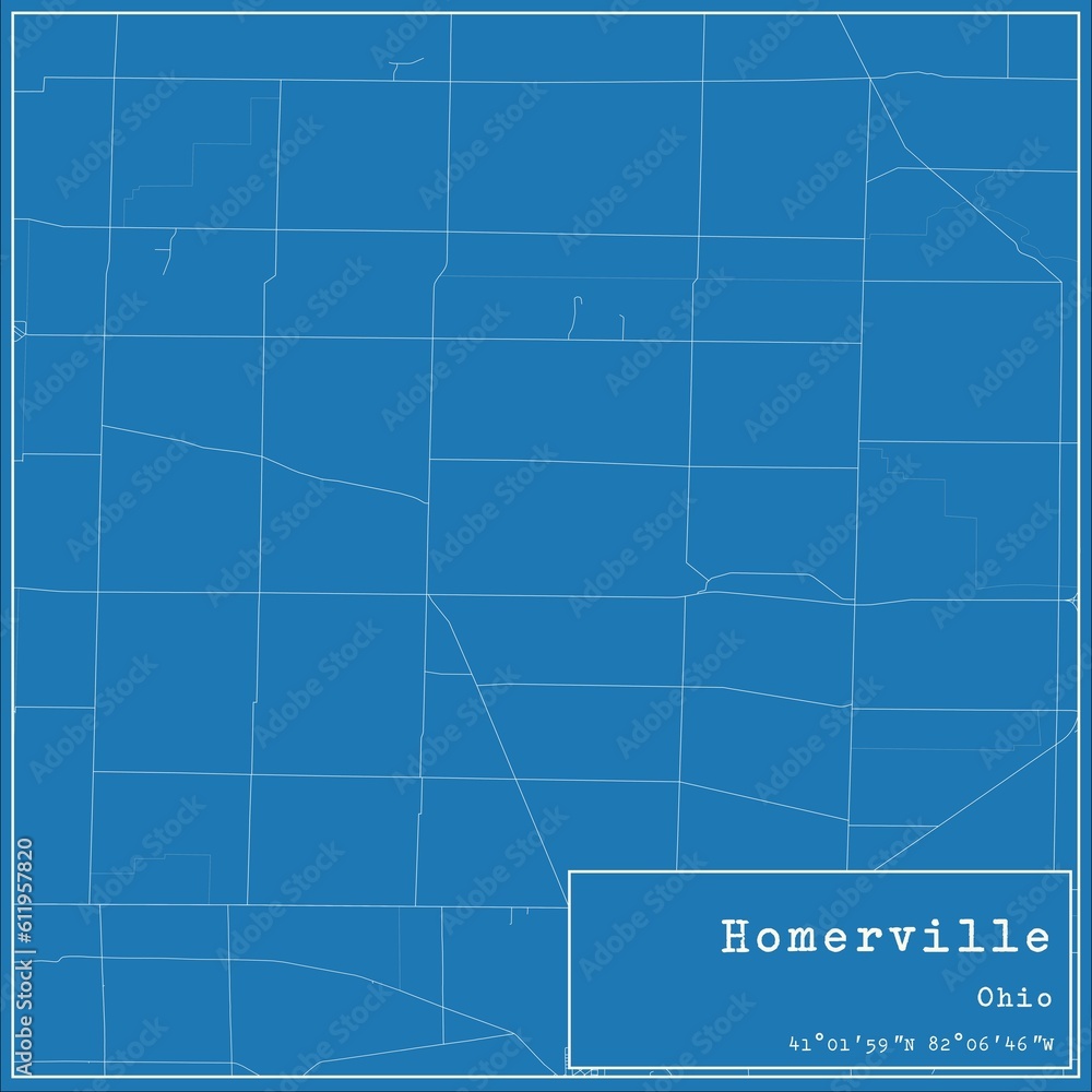 Blueprint US city map of Homerville, Ohio.