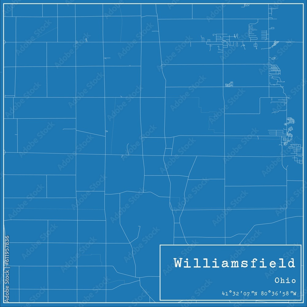 Fototapeta premium Blueprint US city map of Williamsfield, Ohio.