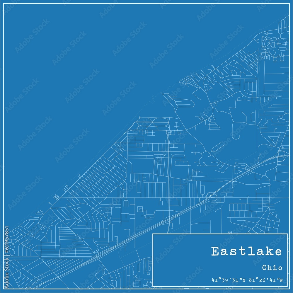 Blueprint US city map of Eastlake, Ohio.