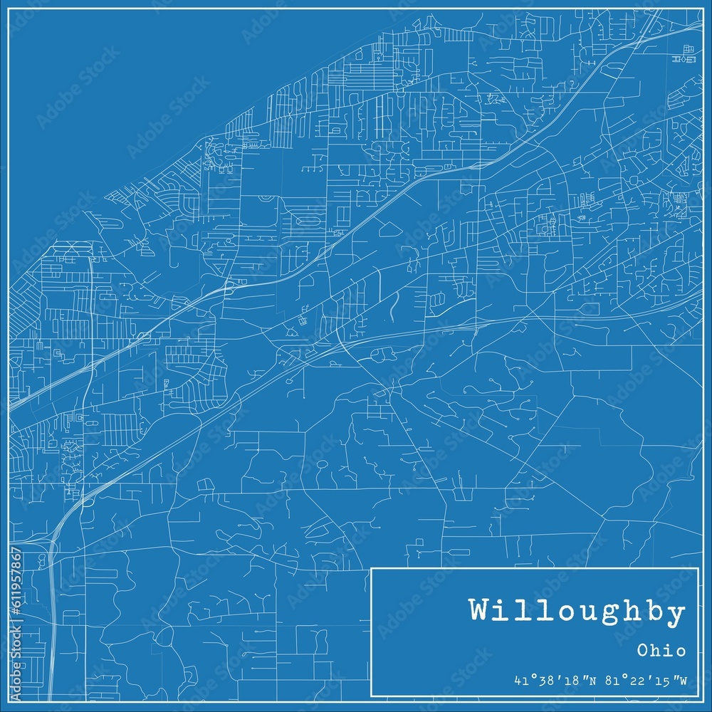 Blueprint US city map of Willoughby, Ohio. Blueprint US city map of Willoughby, Ohio.